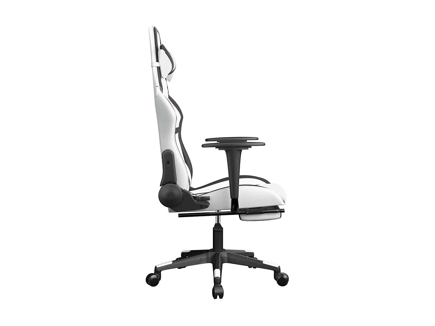 Silla gaming masaje y reposapiés cuero sintético negro blanco