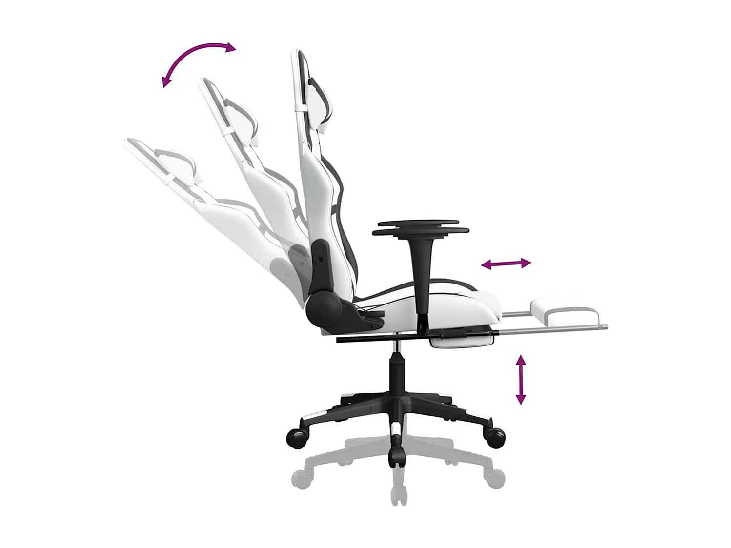 Silla gaming masaje y reposapiés cuero sintético negro blanco