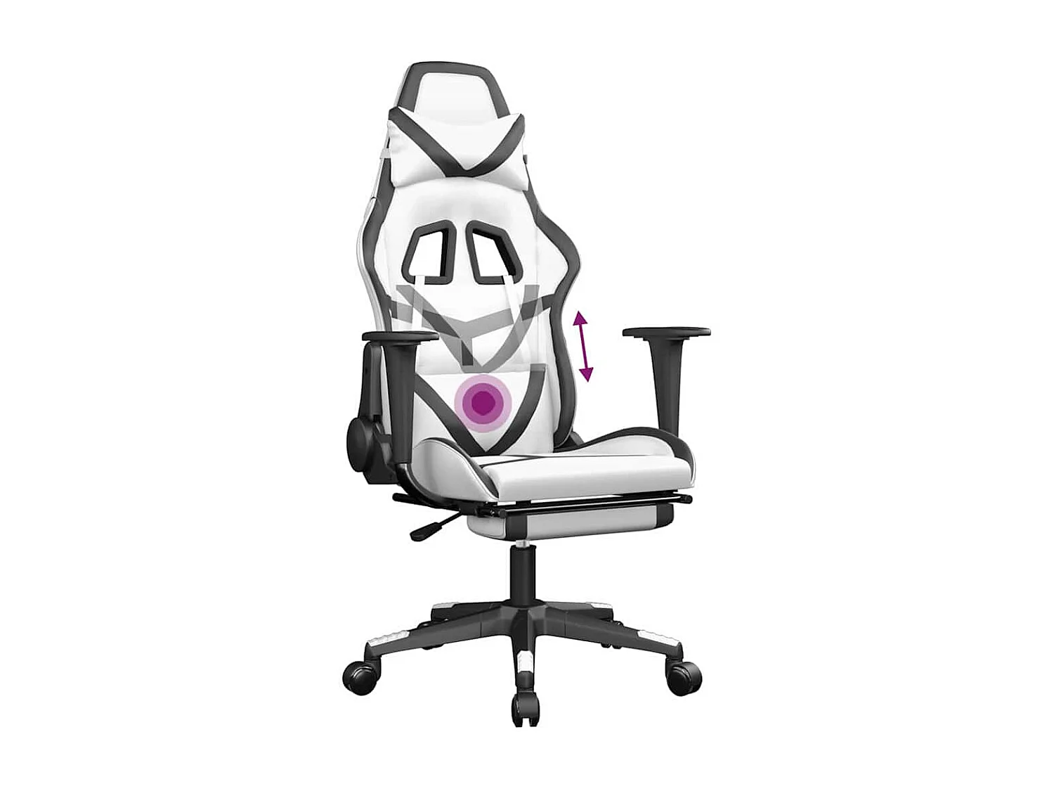 Silla gaming masaje y reposapiés cuero sintético negro blanco