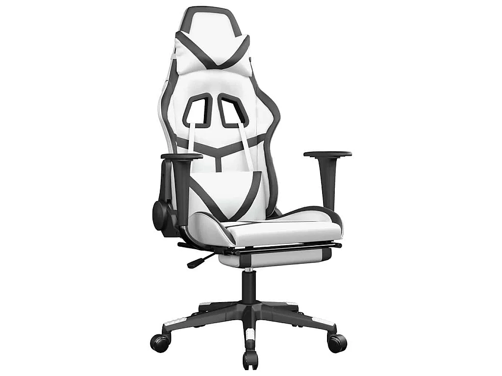 Sedia da Gaming Massaggio Poggiapiedi Bianco e Nero Similpelle