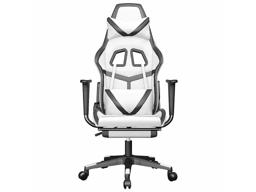 Sedia da Gaming Massaggio Poggiapiedi Bianco e Nero Similpelle