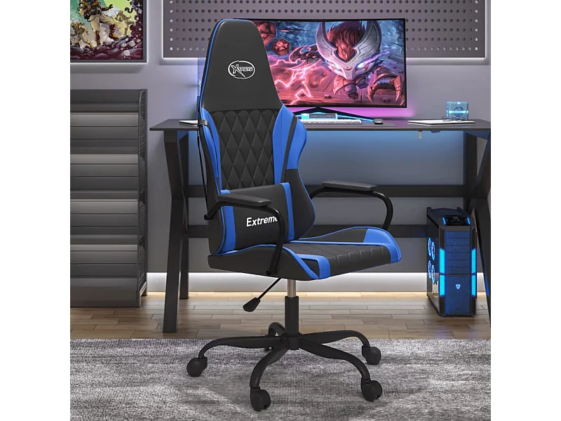 Sedia da Gaming Massaggiante Nero e Blu in Similpelle
