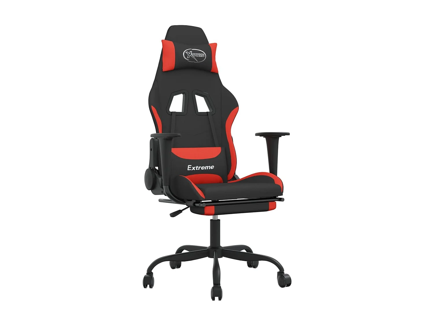 Sedia da Gaming con Poggiapiedi Rosso e Nero in Tessuto
