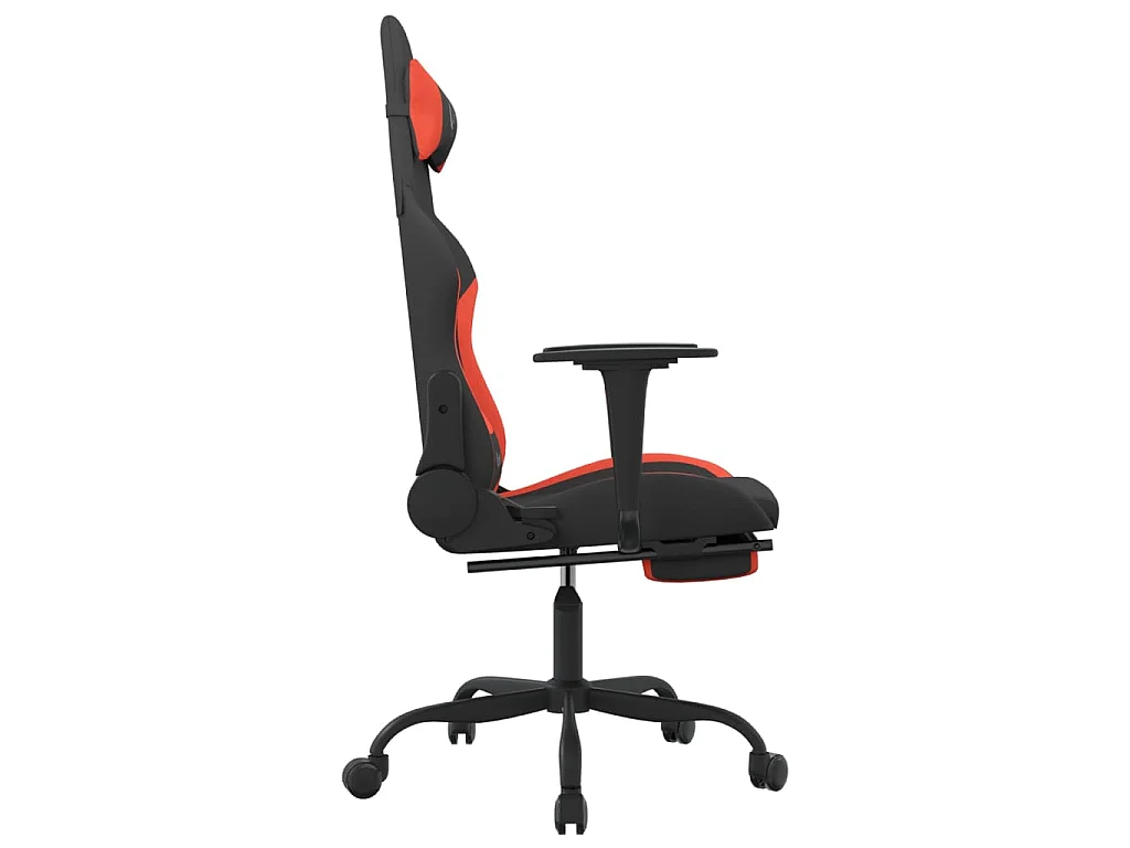 Sedia da Gaming con Poggiapiedi Rosso e Nero in Tessuto