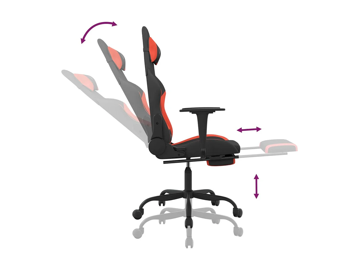 Sedia da Gaming con Poggiapiedi Rosso e Nero in Tessuto