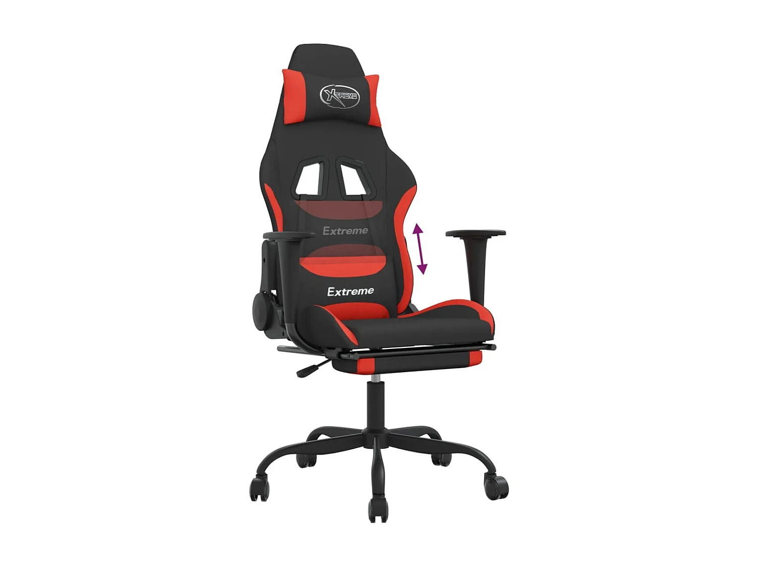 Sedia da Gaming con Poggiapiedi Rosso e Nero in Tessuto