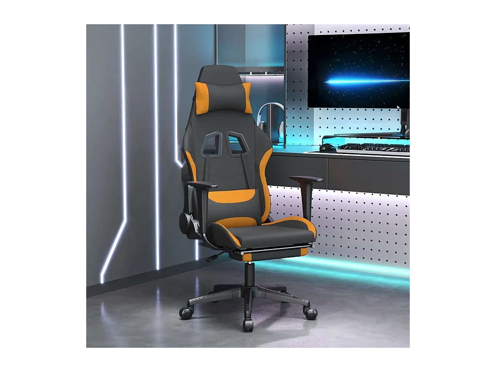 Chaise de jeu avec repose-pied Noir et orange Tissu