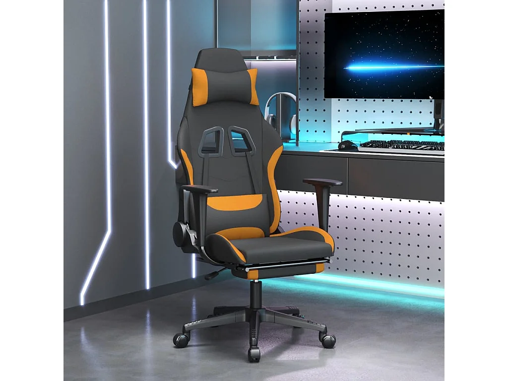 Chaise de jeu avec repose-pied Noir et orange Tissu