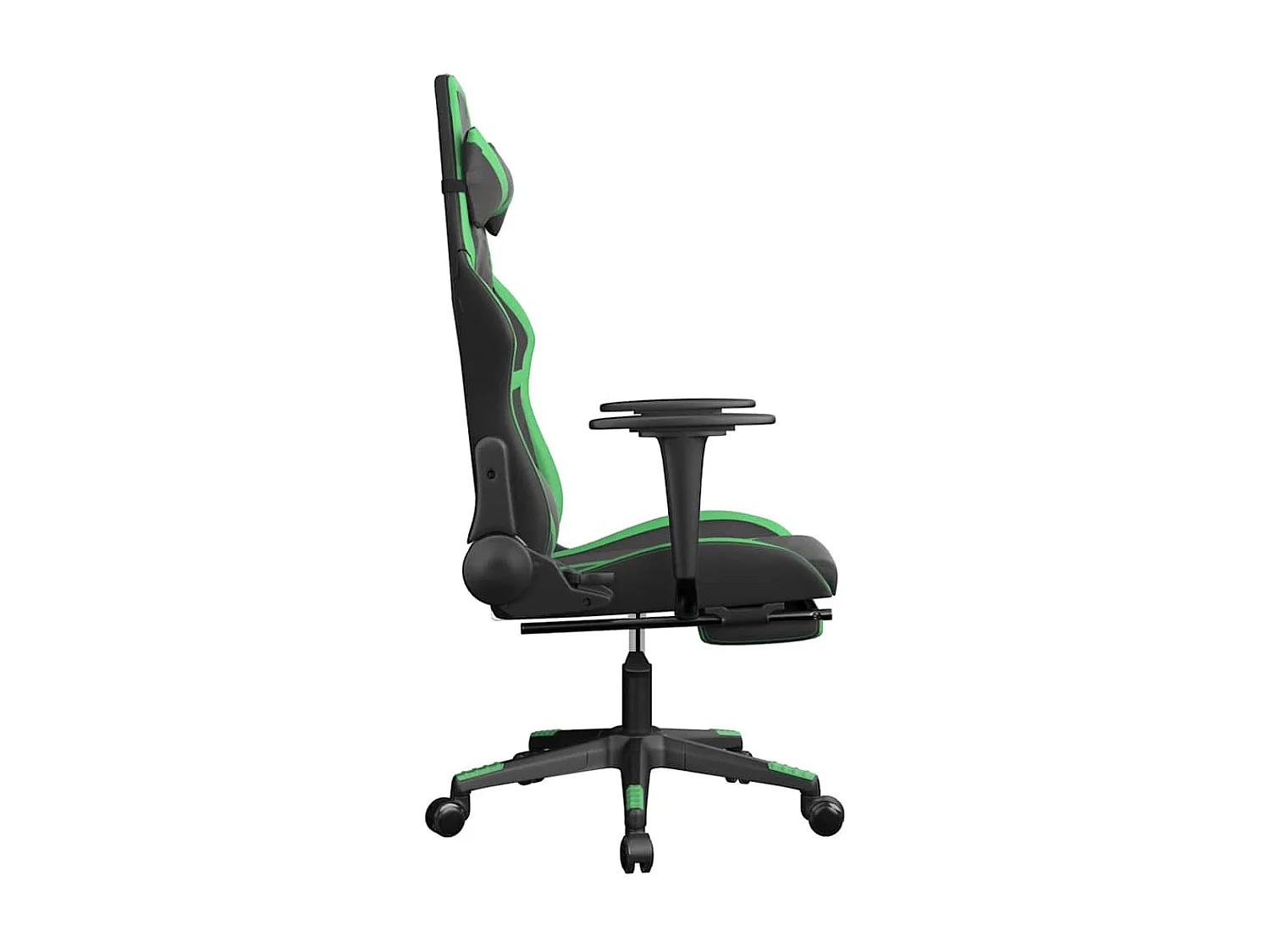 Silla gaming de masaje y reposapiés cuero sintético negro verde