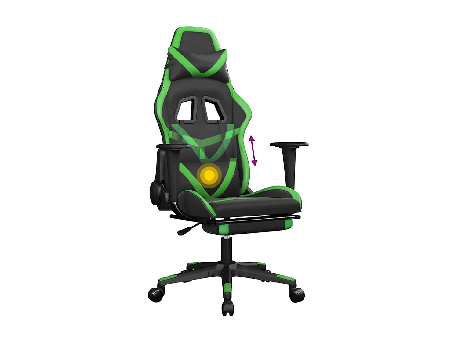 Silla gaming de masaje y reposapiés cuero sintético negro verde