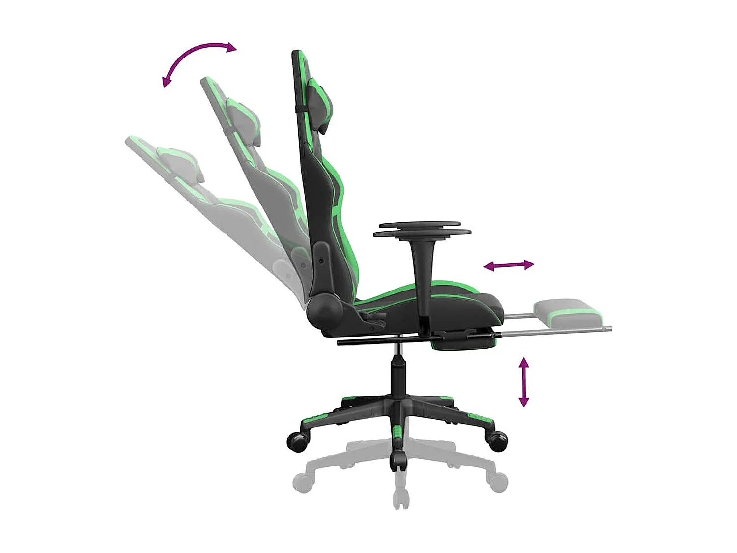 Chaise de jeu de massage avec repose-pied Noir&Vert Similicuir