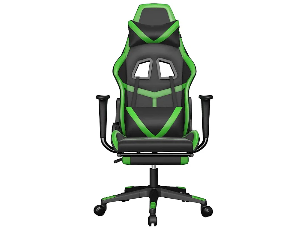Silla gaming de masaje y reposapiés cuero sintético negro verde