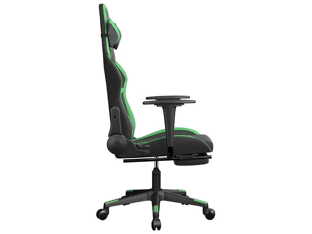 Silla gaming de masaje y reposapiés cuero sintético negro verde
