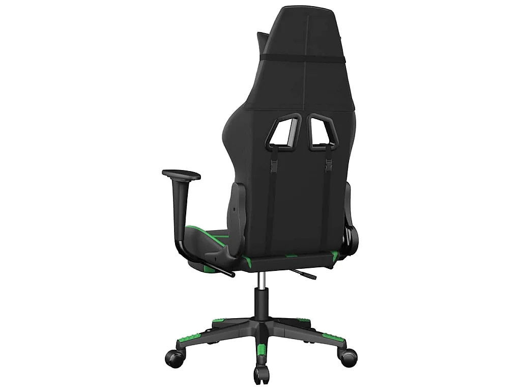 Silla gaming de masaje y reposapiés cuero sintético negro verde
