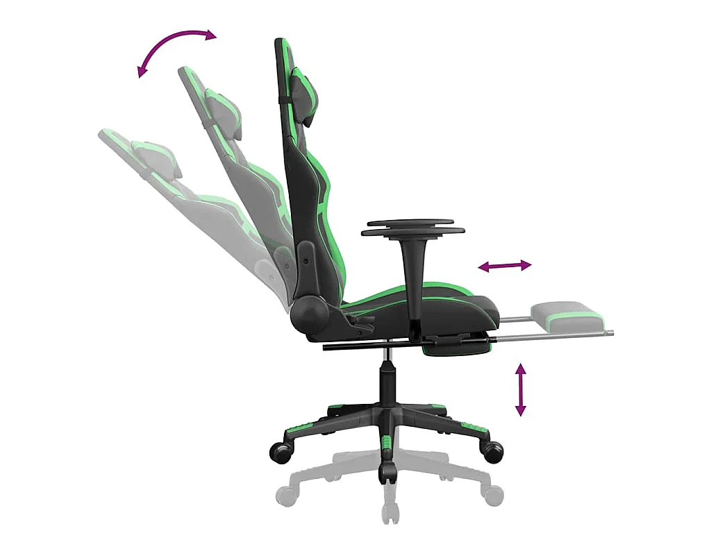 Silla gaming de masaje y reposapiés cuero sintético negro verde