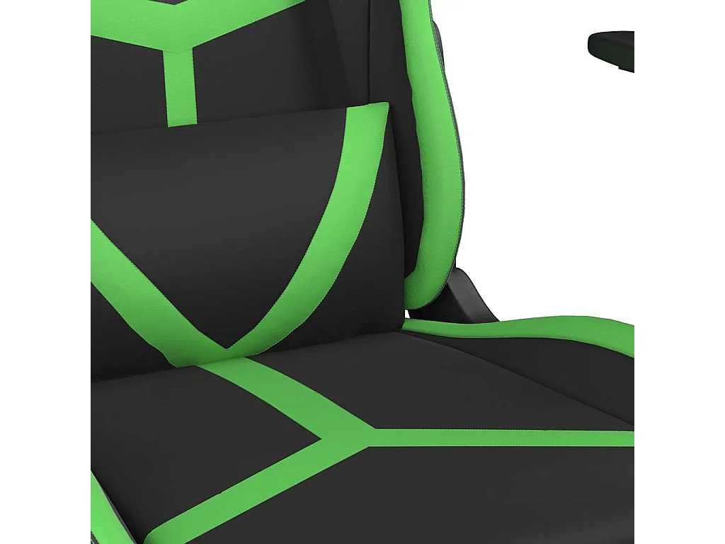Silla gaming de masaje y reposapiés cuero sintético negro verde