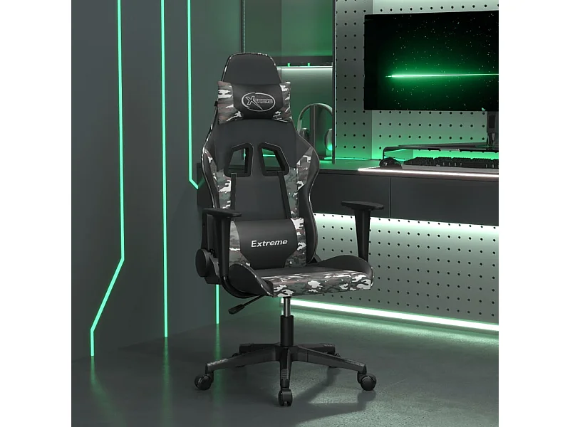 Silla gaming de masaje cuero sintético negro y camuflaje