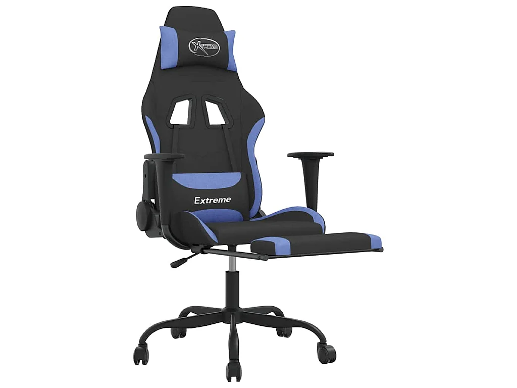 Chaise de jeu de massage avec repose-pied Noir et bleu Tissu