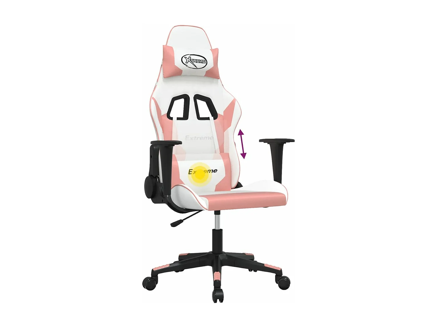Silla gaming de masaje cuero sintético blanco y rosa