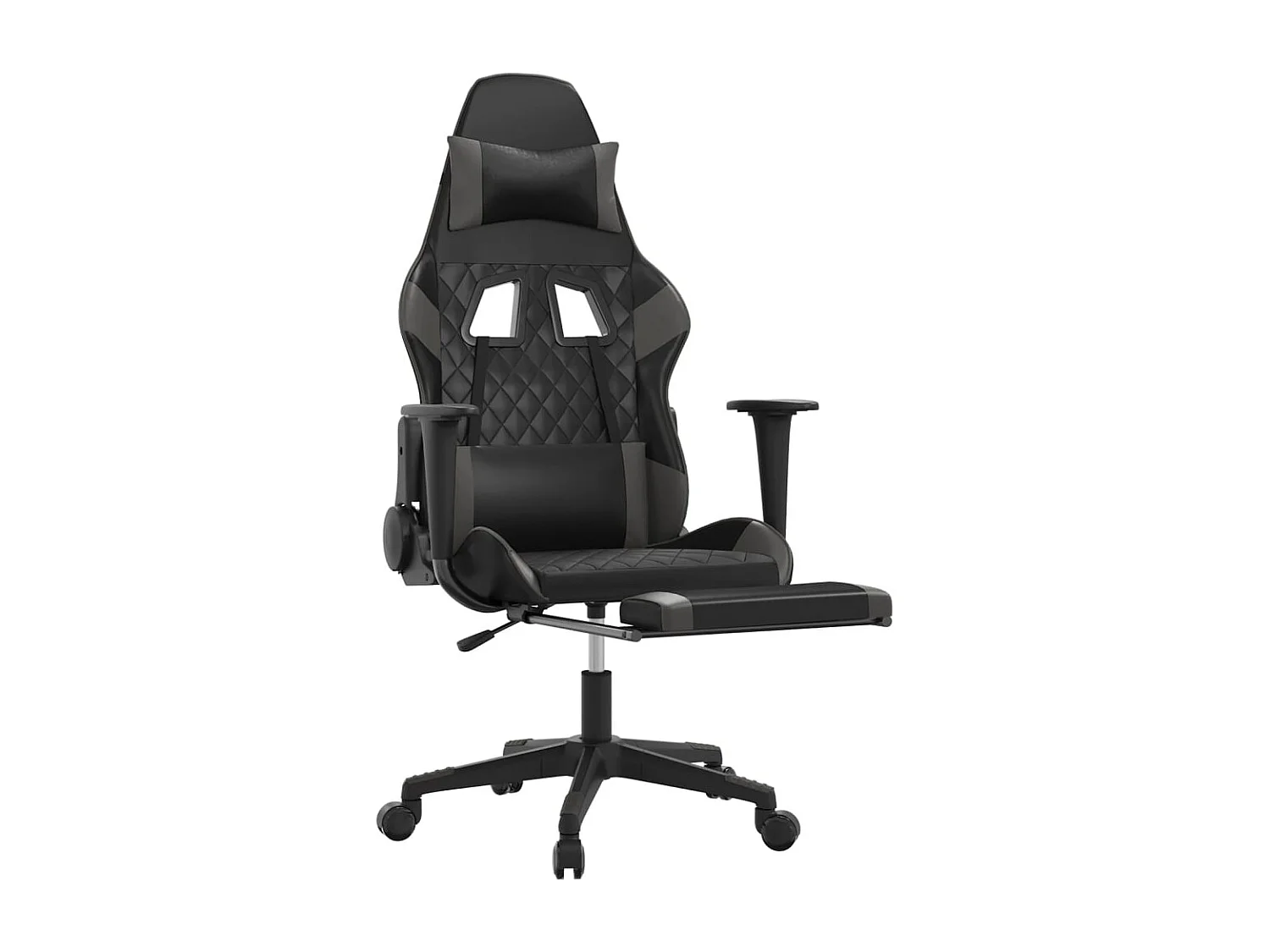 Gamestoel met voetensteun kunstleer zwart en grijs