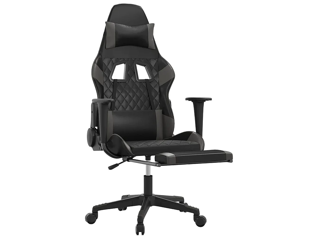 Chaise de jeu avec repose-pied Noir et gris Similicuir