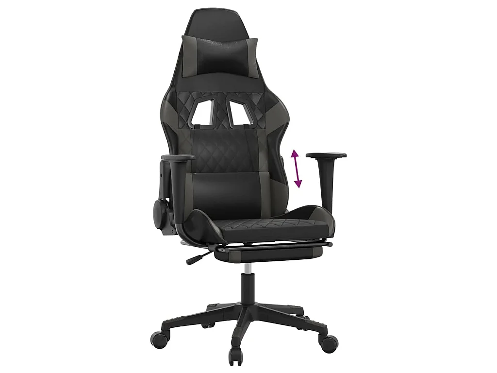 Chaise de jeu avec repose-pied Noir et gris Similicuir