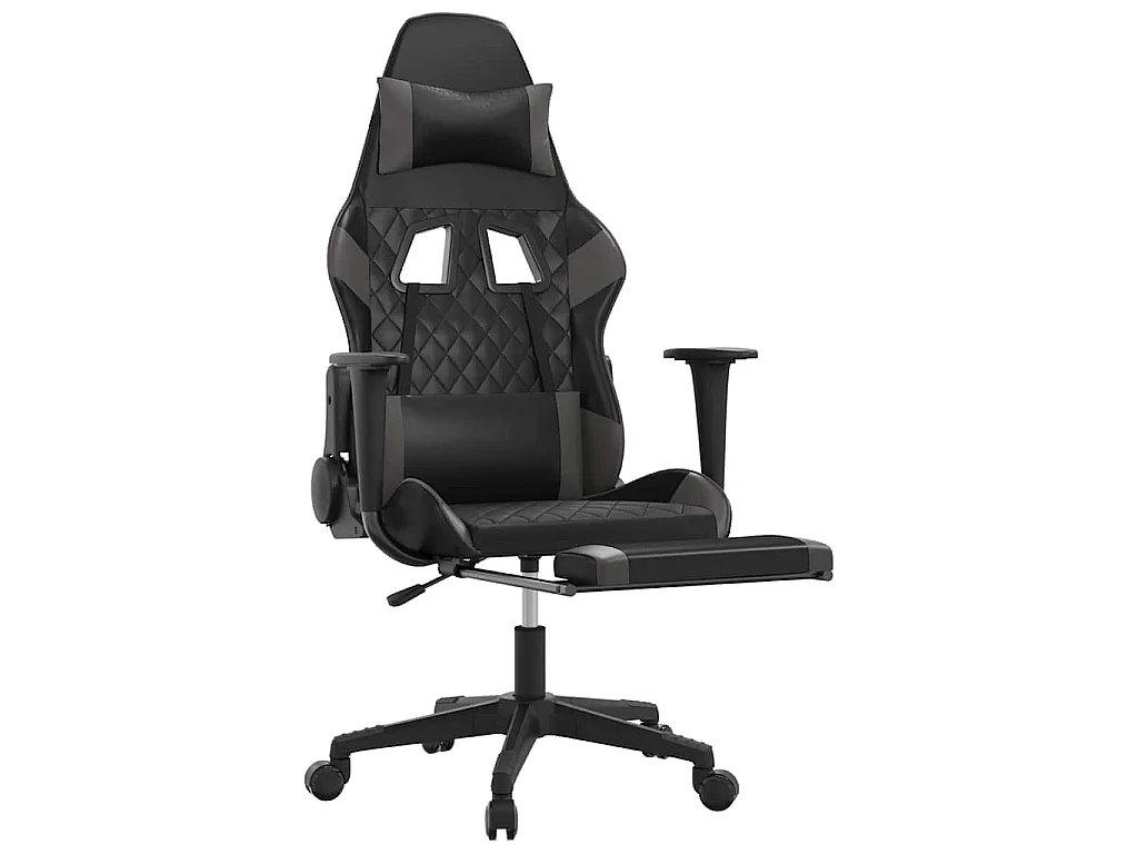 Sedia da Gaming con Poggiapiedi Nero e Grigio in Similpelle