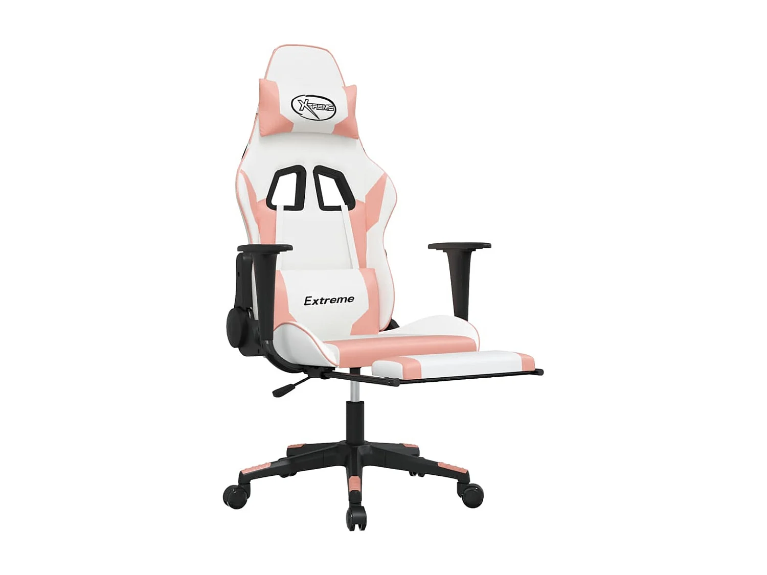 Gaming-Stuhl mit Fußstütze Weiß und Rosa Kunstleder