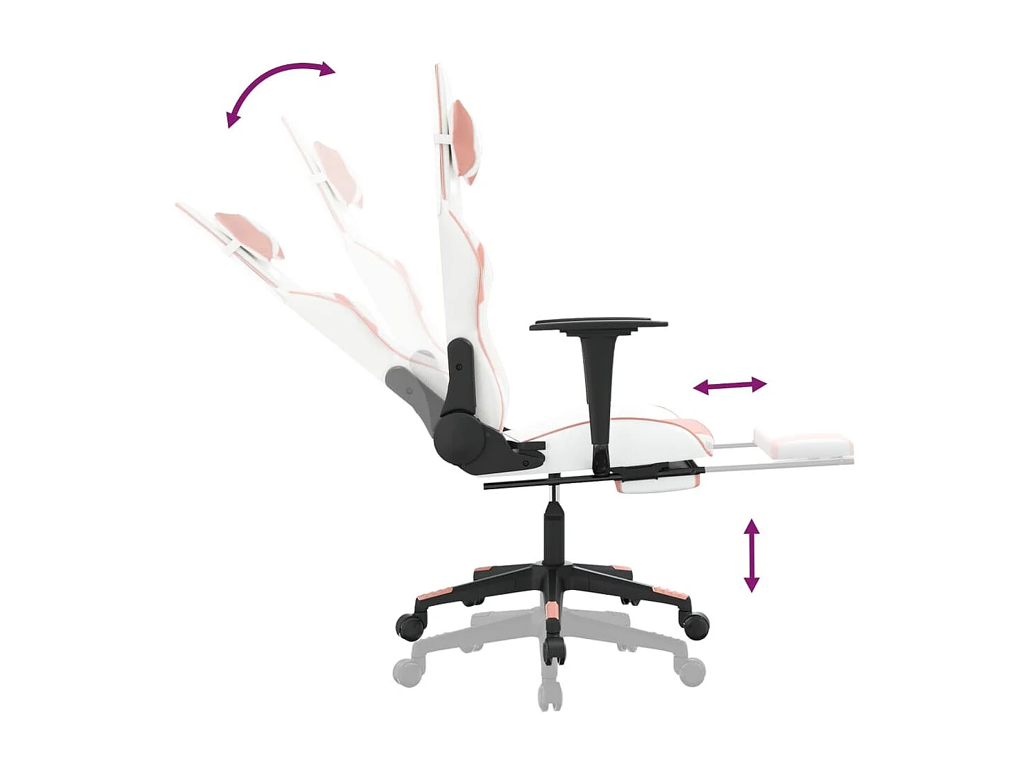 Gaming-Stuhl mit Fußstütze Weiß und Rosa Kunstleder