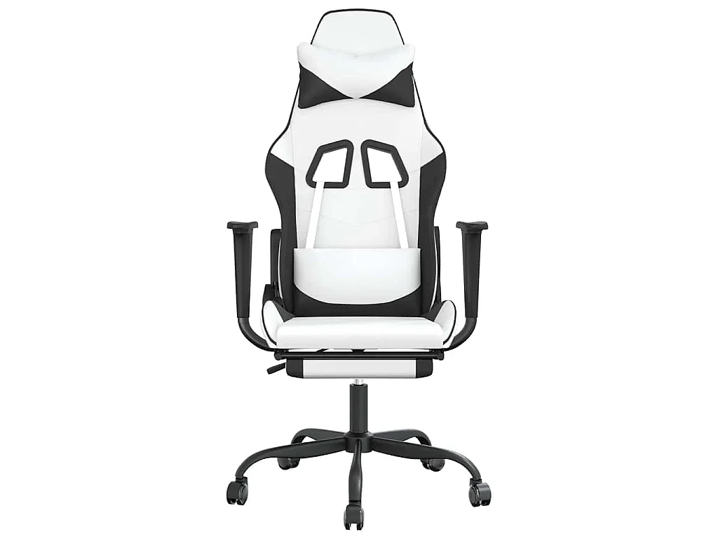 Massage gamestoel met voetensteun kunstleer zwart en wit