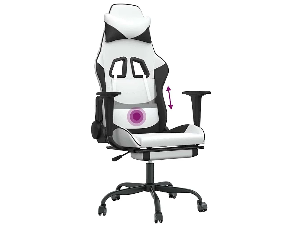 Massage gamestoel met voetensteun kunstleer zwart en wit