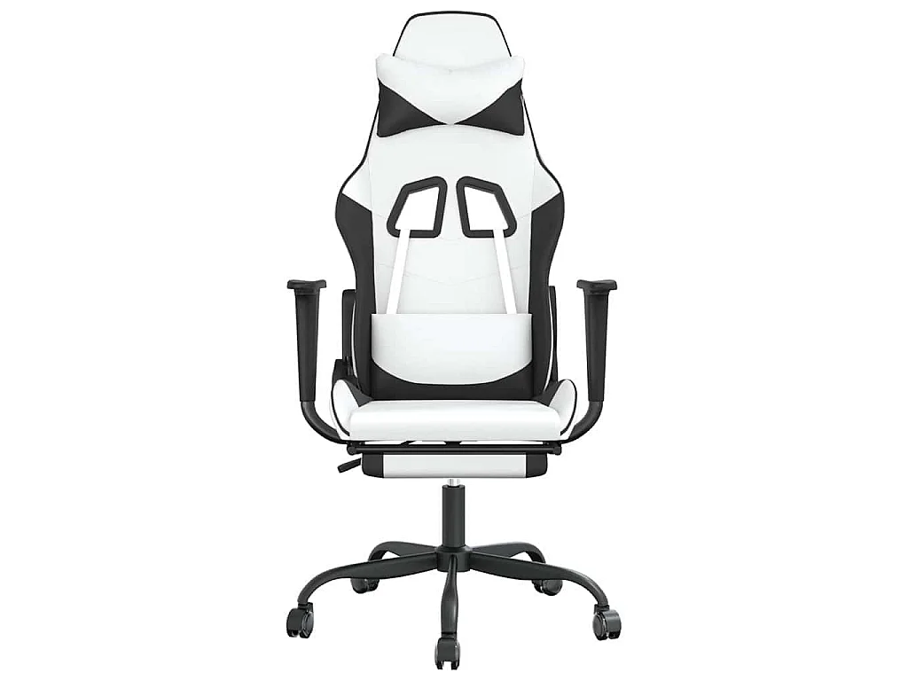 Massage gamestoel met voetensteun kunstleer zwart en wit