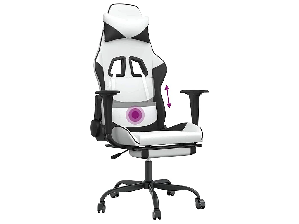 Massage gamestoel met voetensteun kunstleer zwart en wit