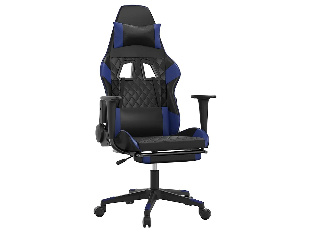 Sedia da Gaming con Poggiapiedi Nero e Blu in Similpelle