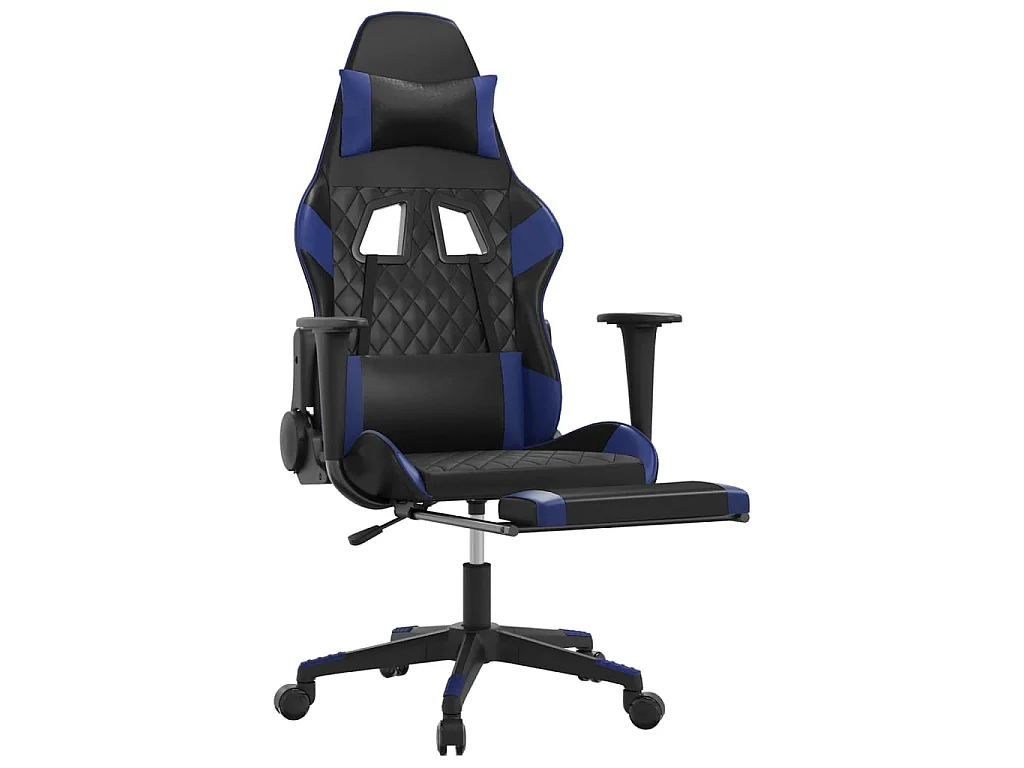 Sedia da Gaming con Poggiapiedi Nero e Blu in Similpelle