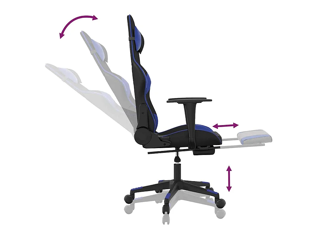 Gamestoel met voetensteun kunstleer zwart en blauw