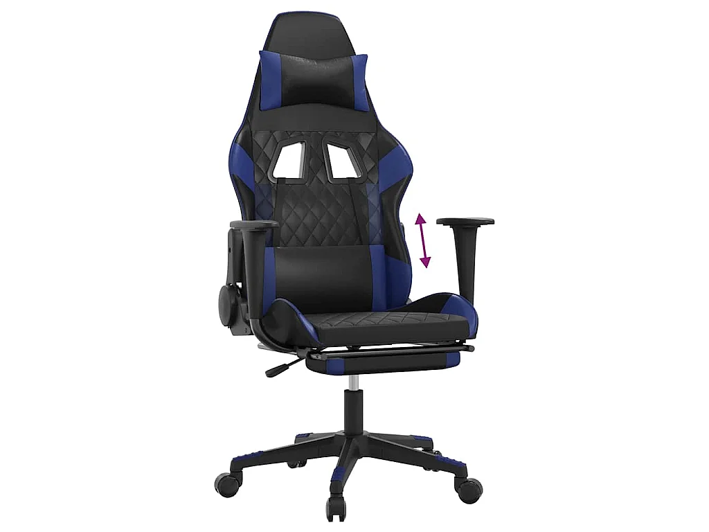 Gamestoel met voetensteun kunstleer zwart en blauw