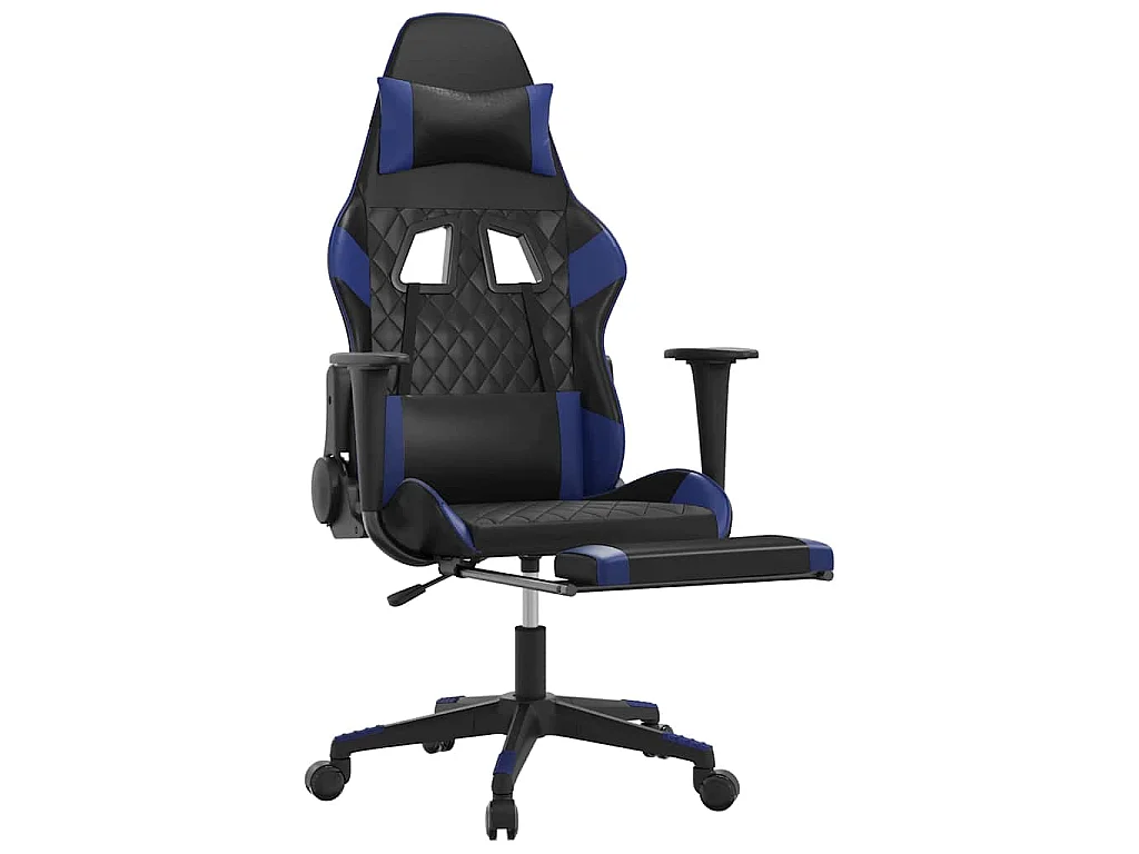 Gamestoel met voetensteun kunstleer zwart en blauw