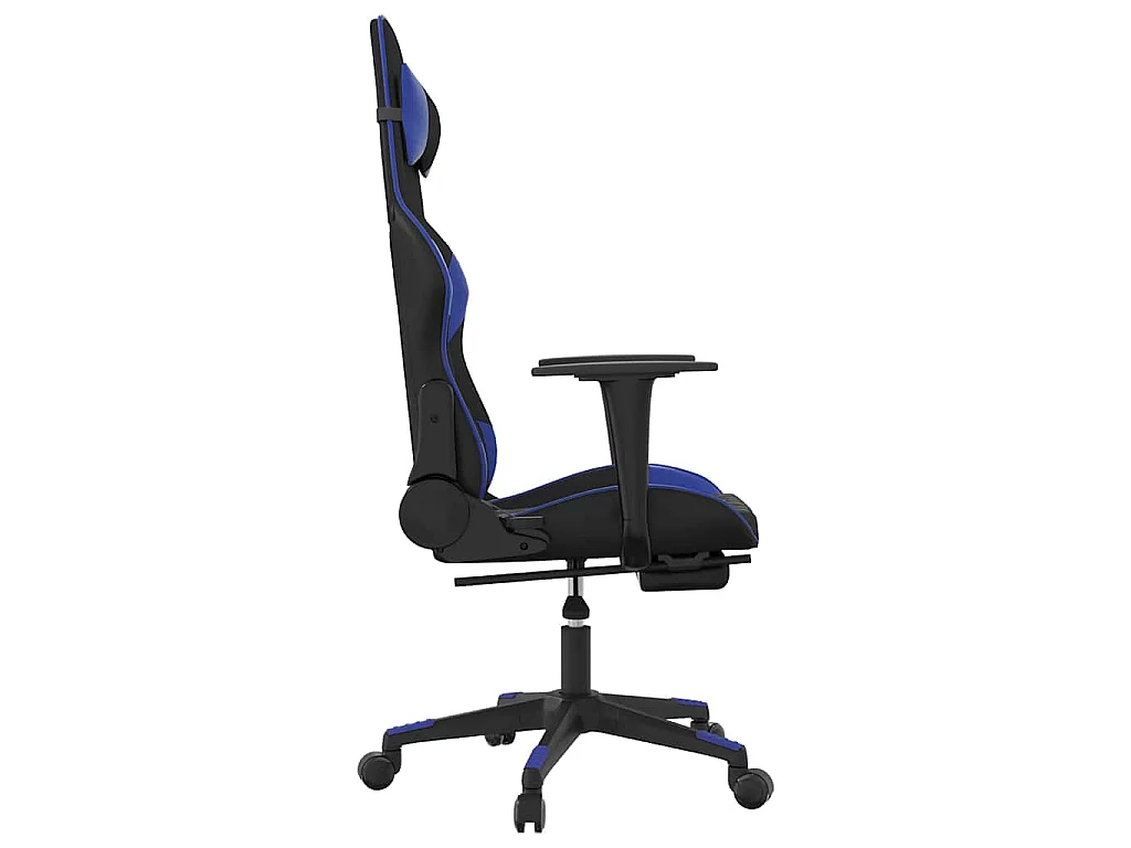 Gamestoel met voetensteun kunstleer zwart en blauw