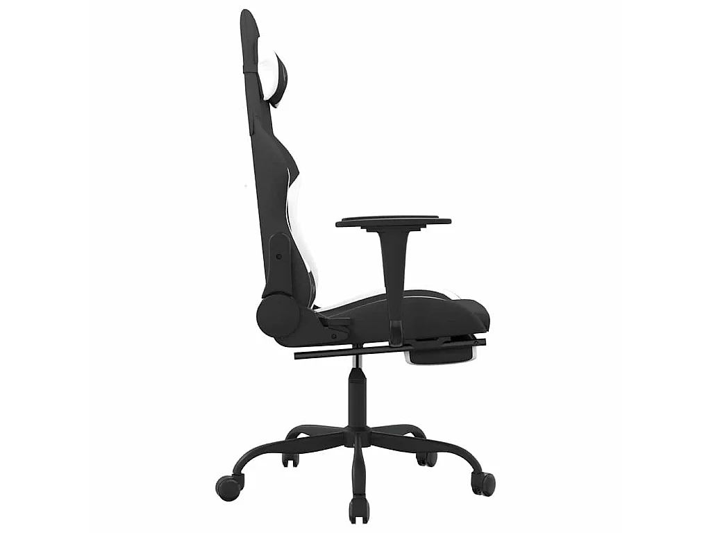 Chaise de jeu de massage avec repose-pied Noir et blanc Tissu