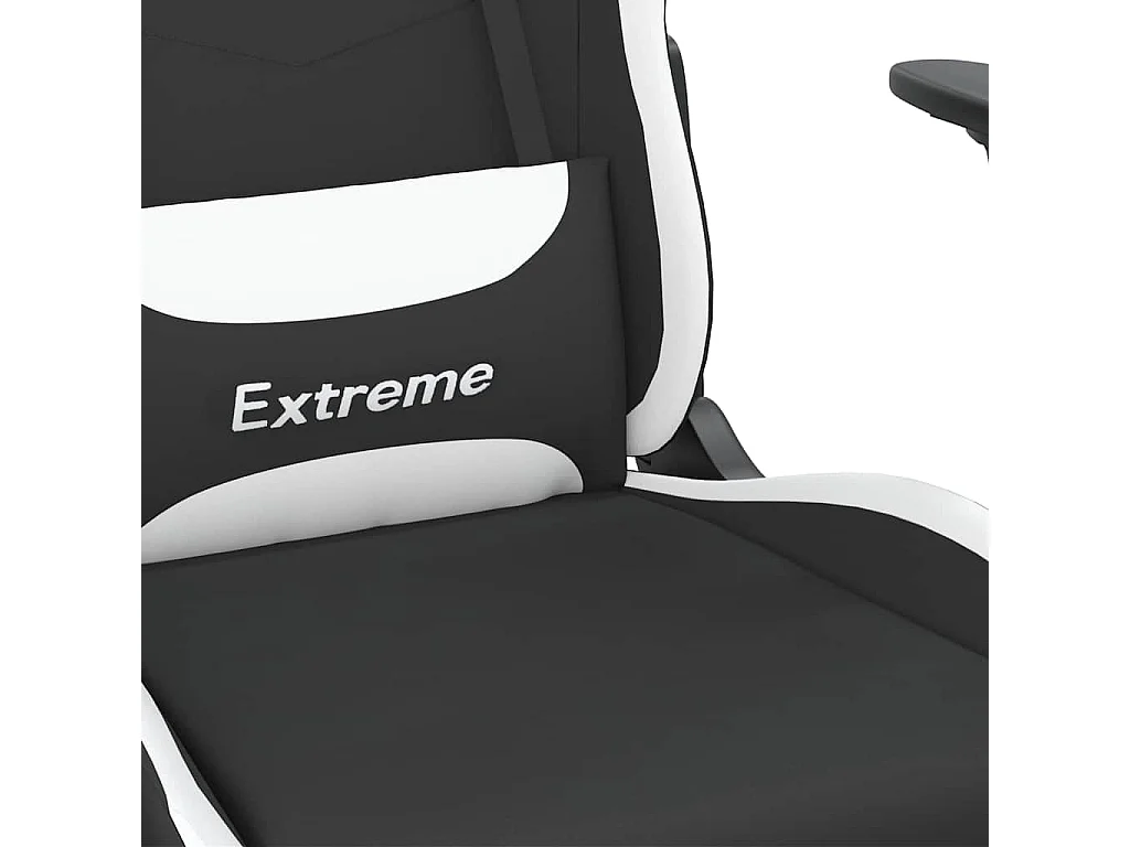 Chaise de jeu de massage avec repose-pied Noir et blanc Tissu