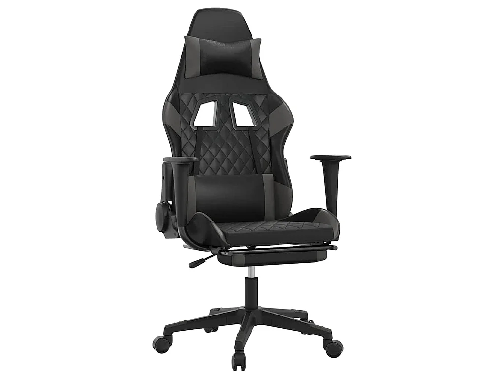 Chaise de jeu de massage avec repose-pied Noir&Gris Similicuir