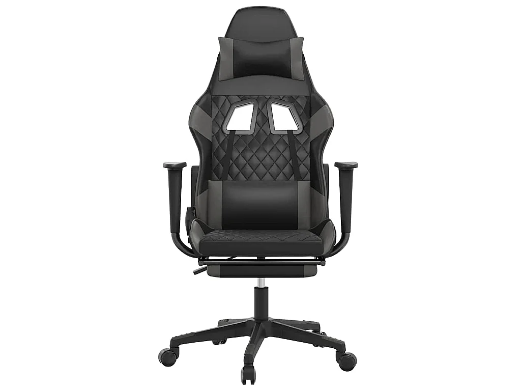Chaise de jeu de massage avec repose-pied Noir&Gris Similicuir