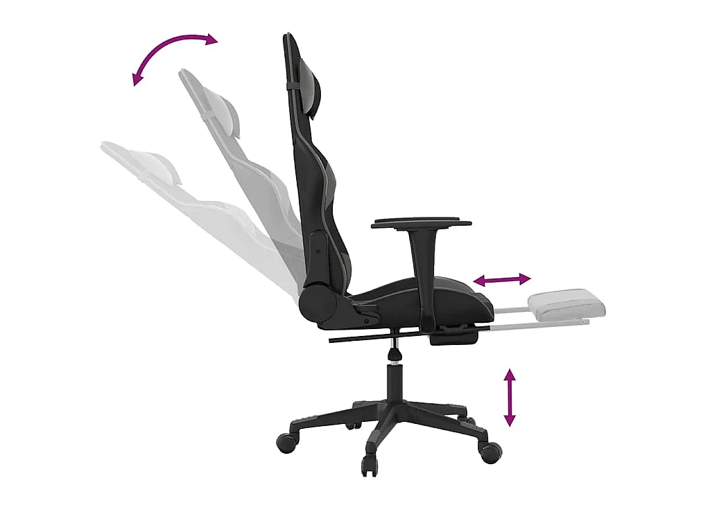 Chaise de jeu de massage avec repose-pied Noir&Gris Similicuir