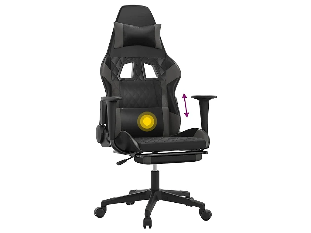Chaise de jeu de massage avec repose-pied Noir&Gris Similicuir