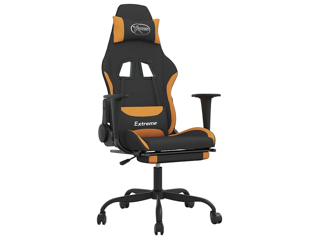 Chaise de jeu de massage avec repose-pied Noir et orange Tissu