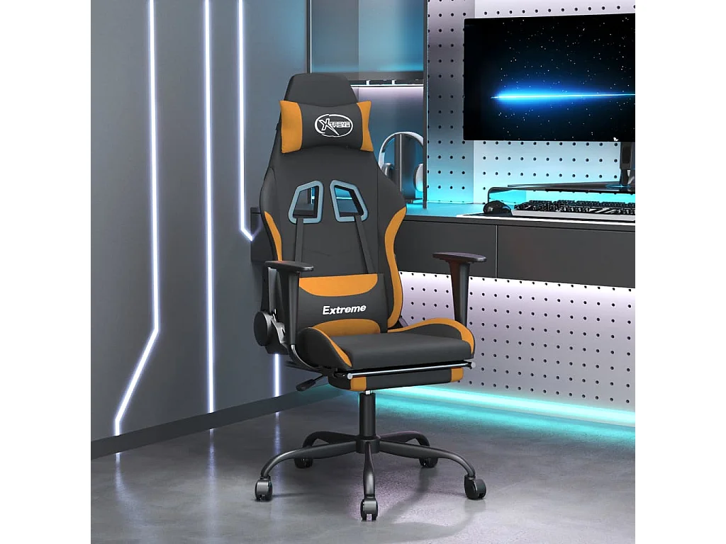 Chaise de jeu de massage avec repose-pied Noir et orange Tissu