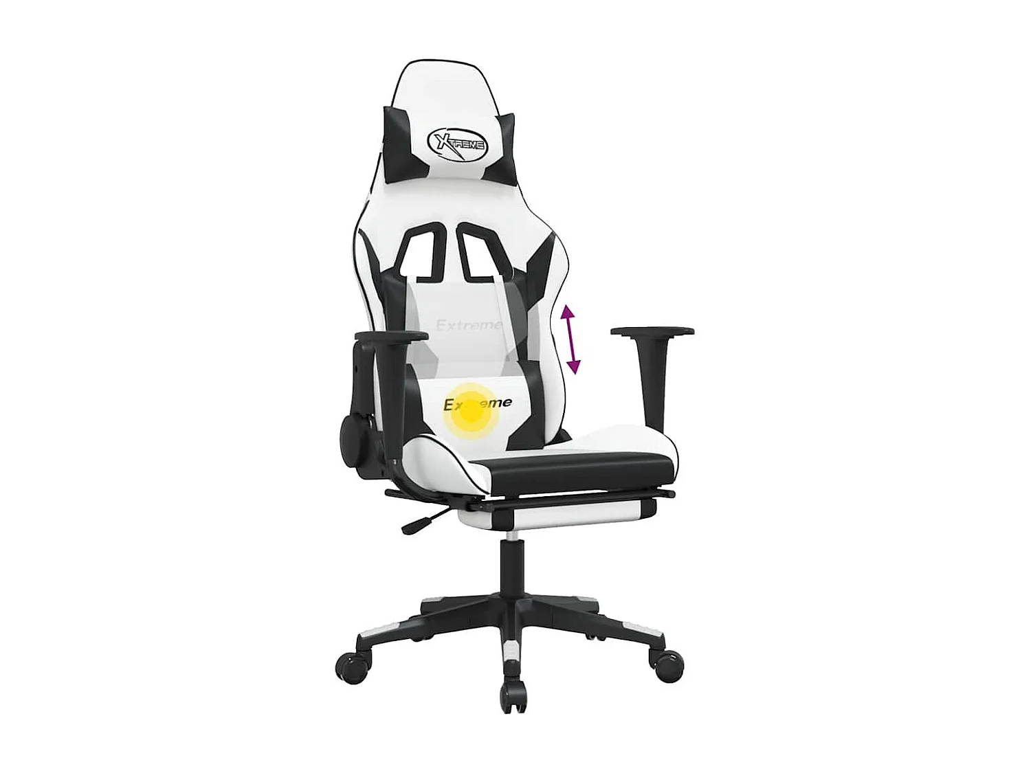 Chaise de jeu de massage avec repose-pied Blanc noir Similicuir