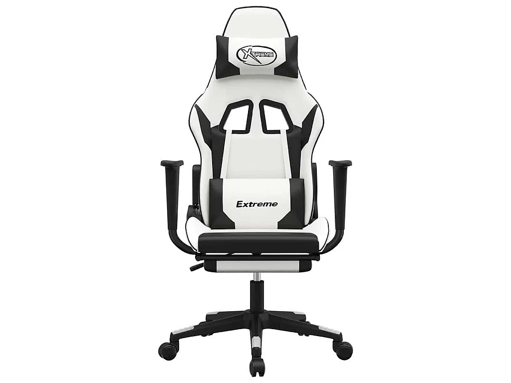 Chaise de jeu de massage avec repose-pied Blanc noir Similicuir