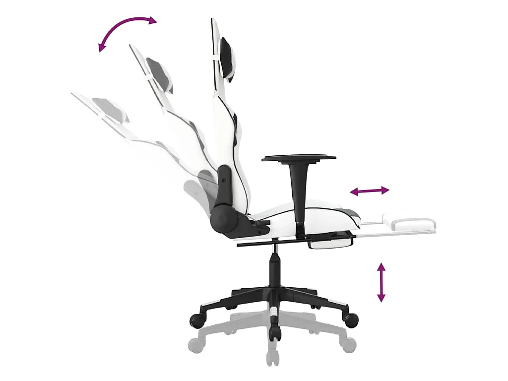 Chaise de jeu de massage avec repose-pied Blanc noir Similicuir